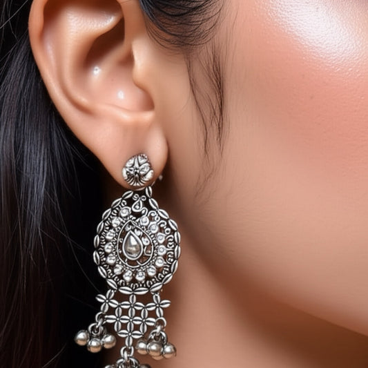 804992 Pretty Precious Fashion Oxidised Silver Stylish Party Wear Earrings for Women and Girls