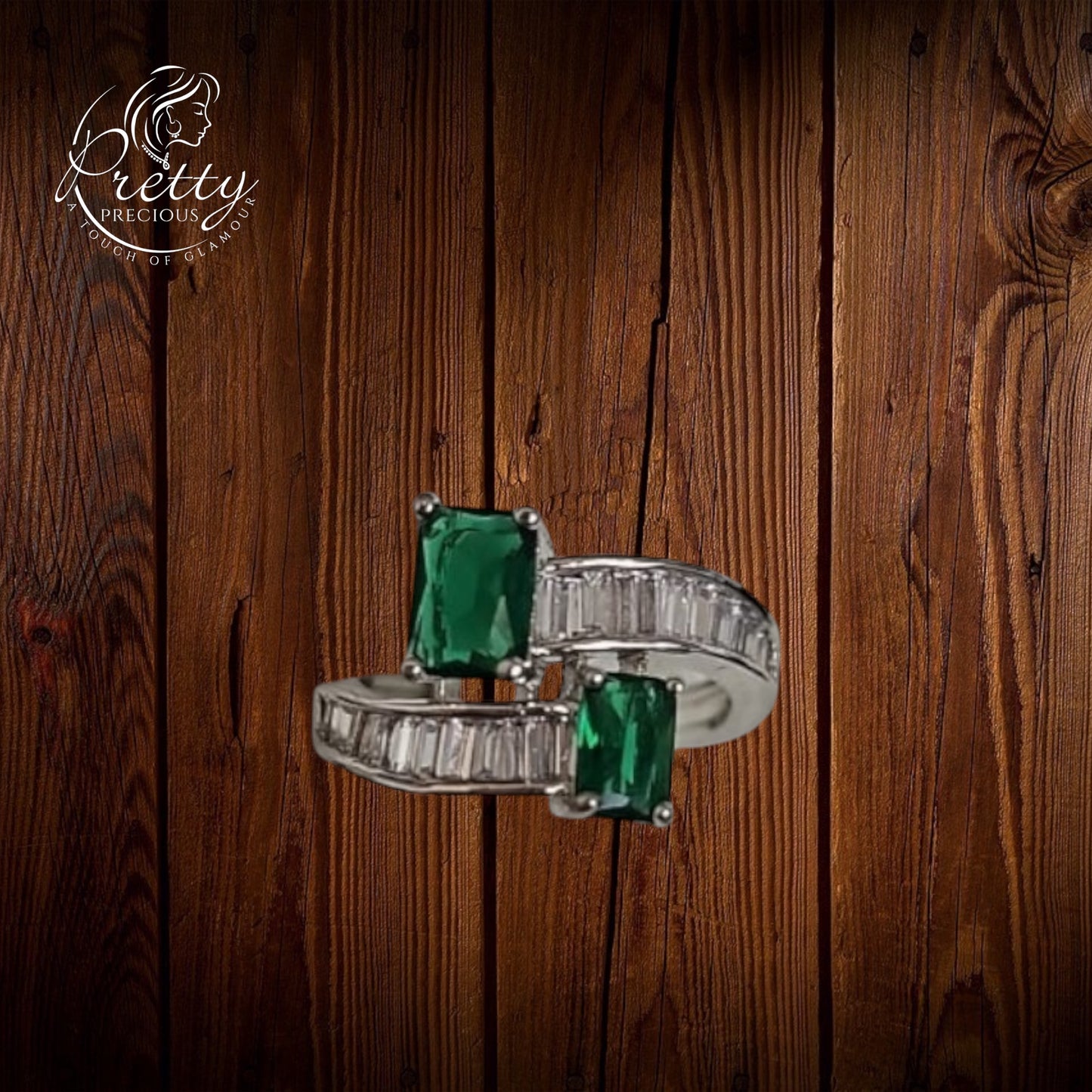 432837 Cz Adjustable Ring Green