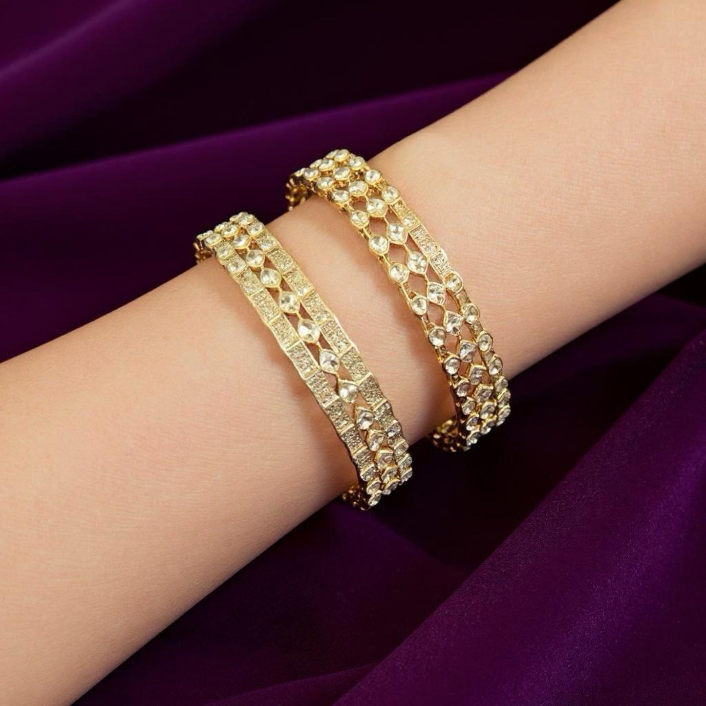 425490 Cz Classic Bangles With 2 Tone Plating-Size 2.4