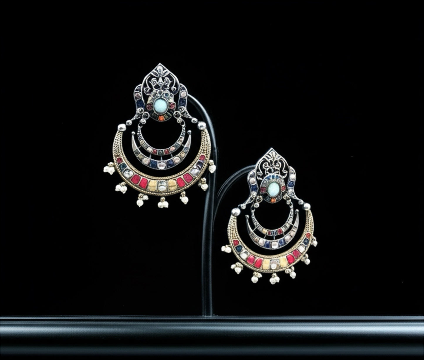 94509-ERO Pretty Precious Fashion Oxidised Silver Stylish Party Wear Earrings for Women and Girls-Multi