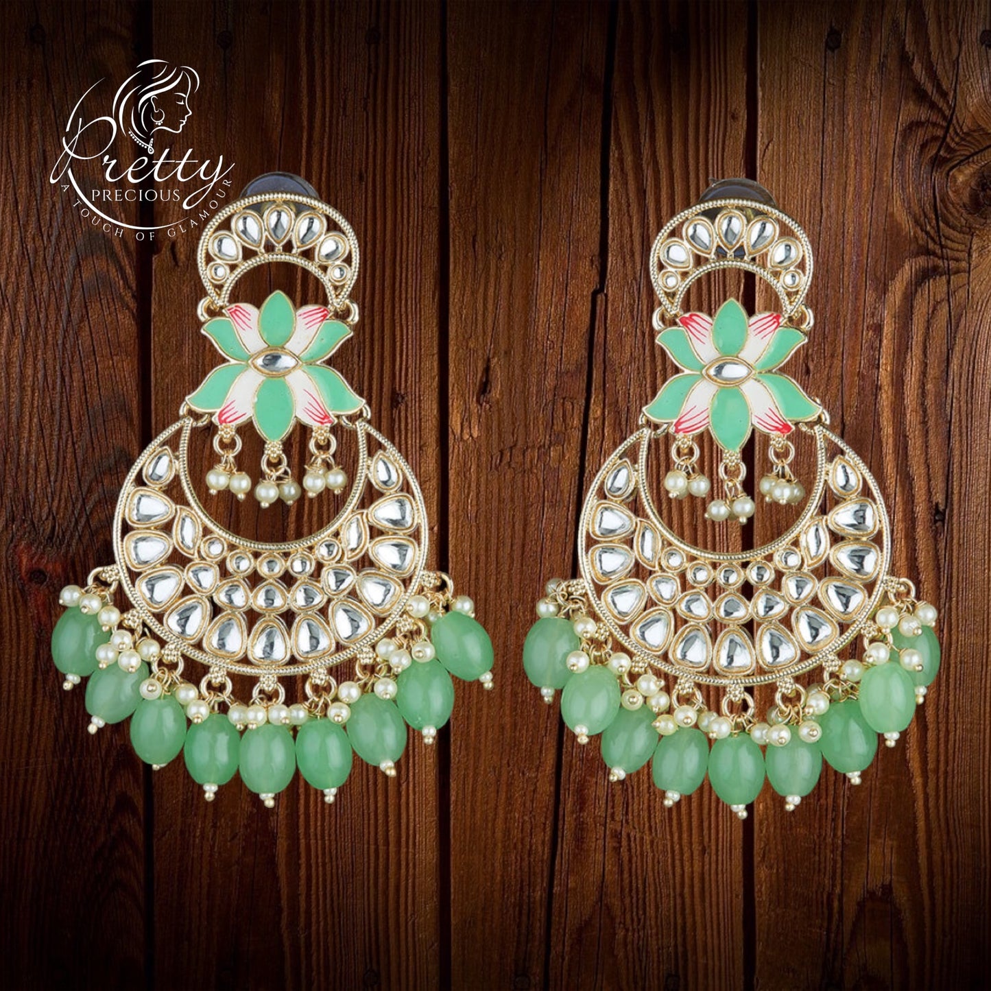 108746 Indo Western Meenakari Earring With Gold Plating-Mint