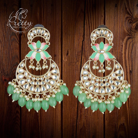 108746 Indo Western Meenakari Earring With Gold Plating-Mint