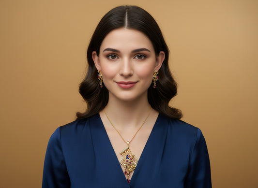 1056-American Diamond Delicate Pendant Set -Ruby