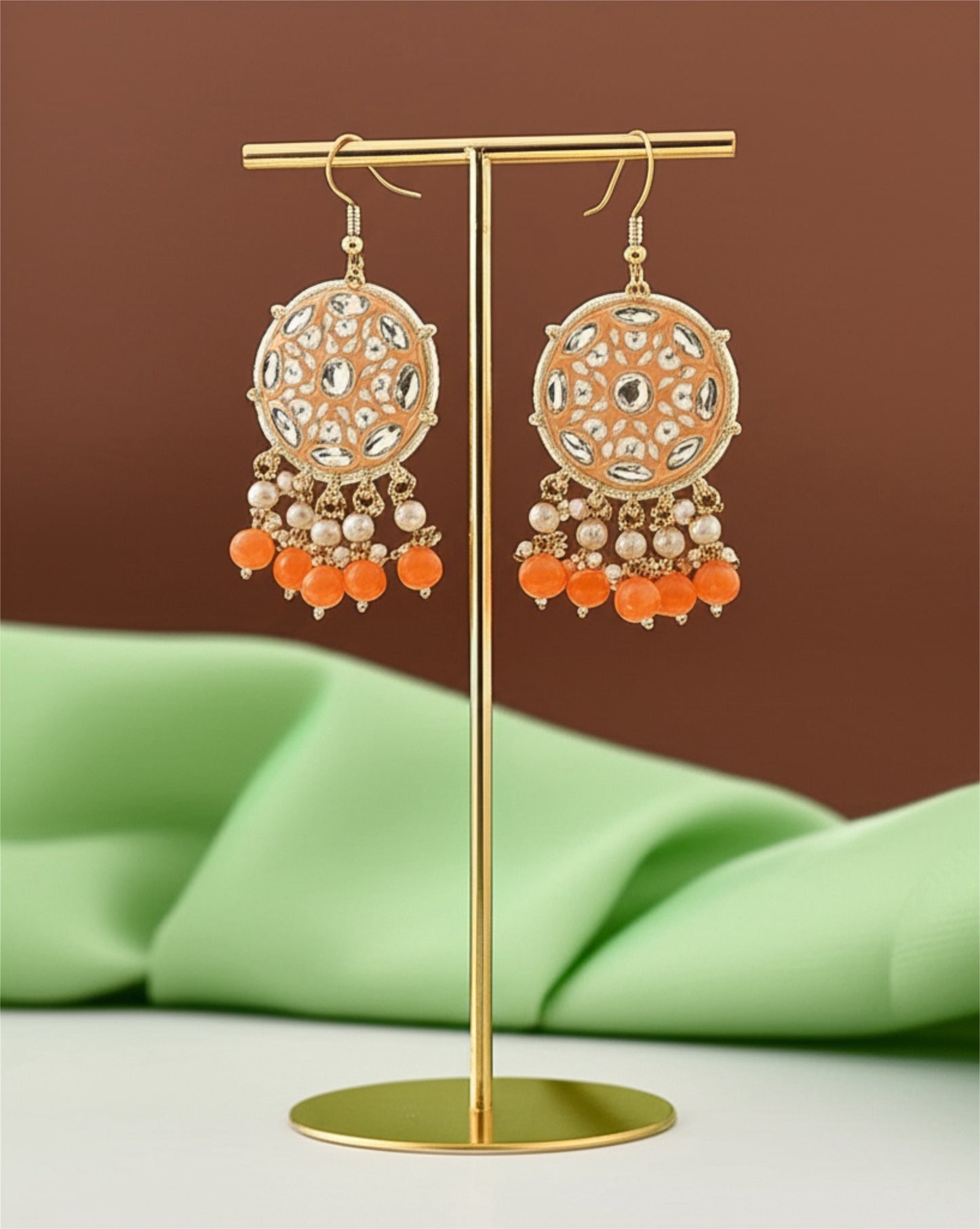 30115-Indo Western (Kundan) Earring-Peach