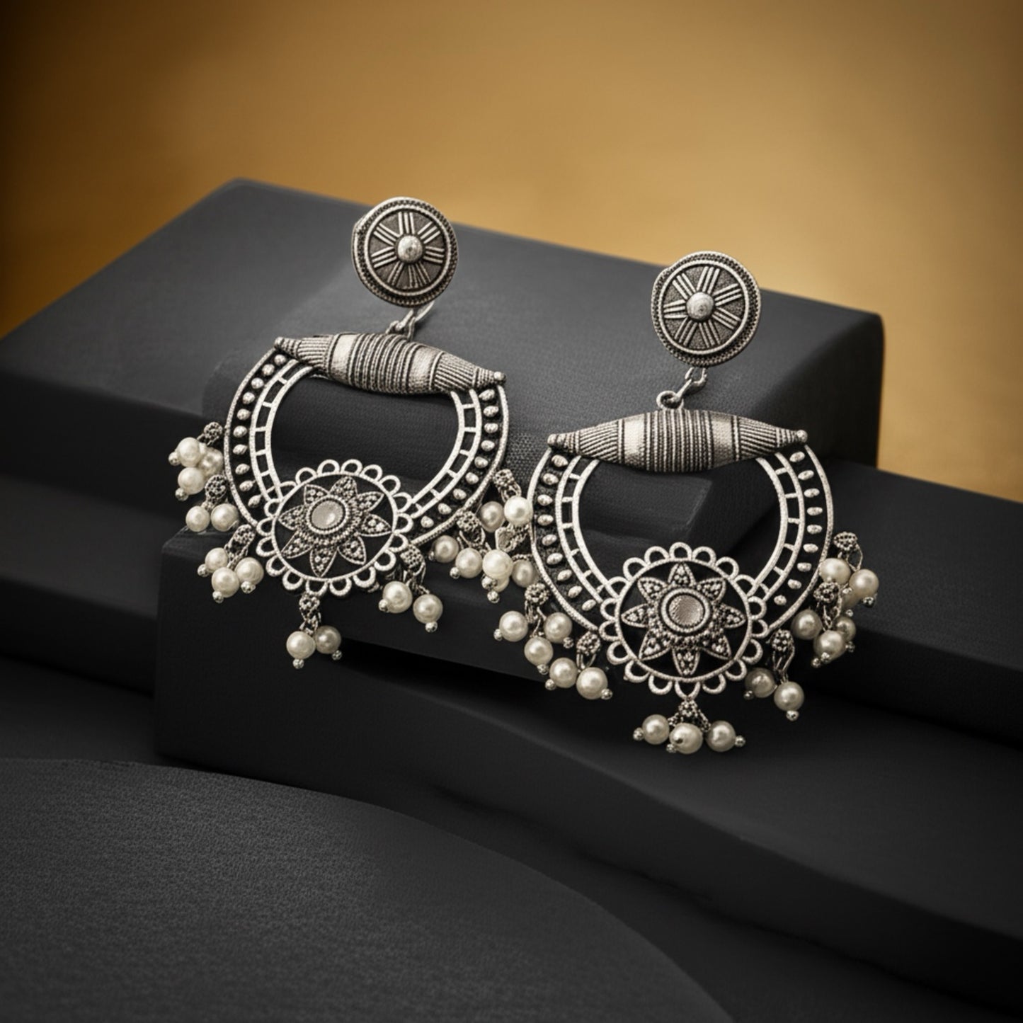 808357 Classic Earring With Oxidised Plating
