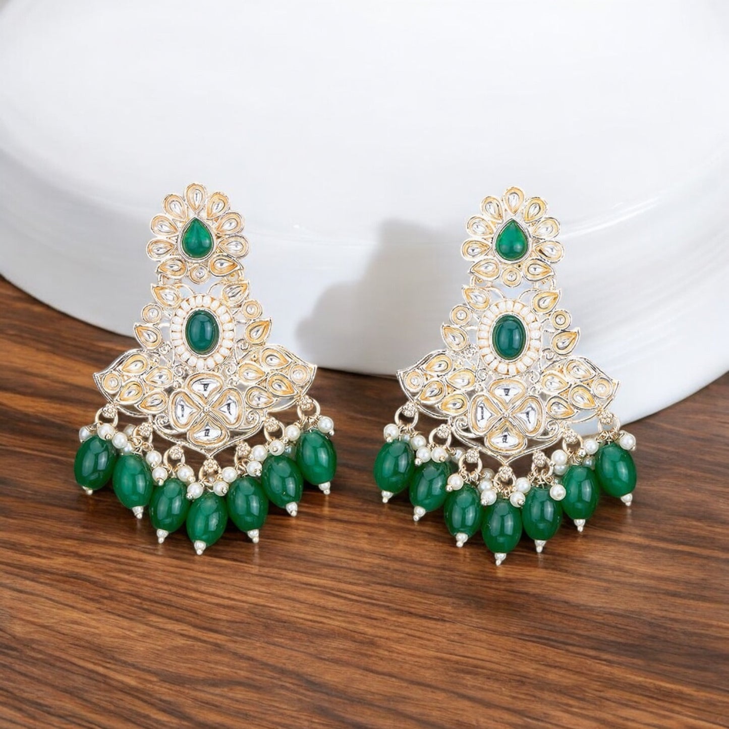 110162-Indo Western (Kundan) Earring-Green