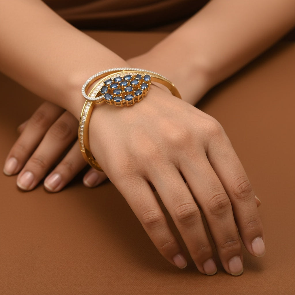 436993 Cubic Zirconia Classic Kada With 2 Tone Plating-Blue