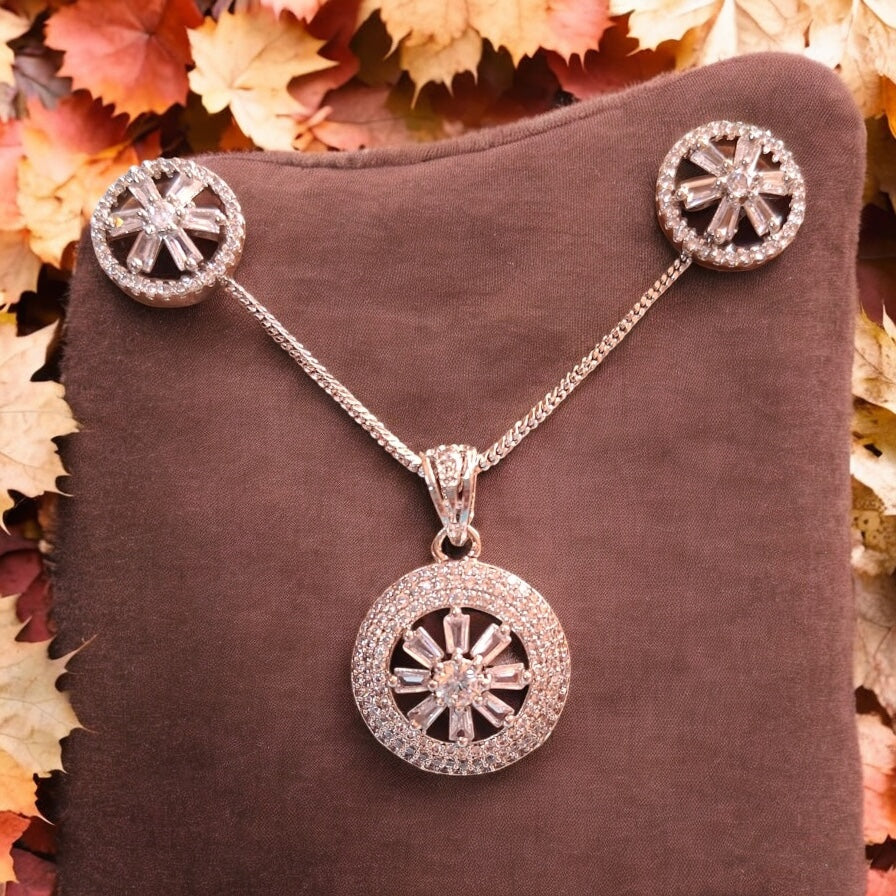 92009-PS-American Diamond Delicate Pendant Set With Rhodium Plating-Design 3