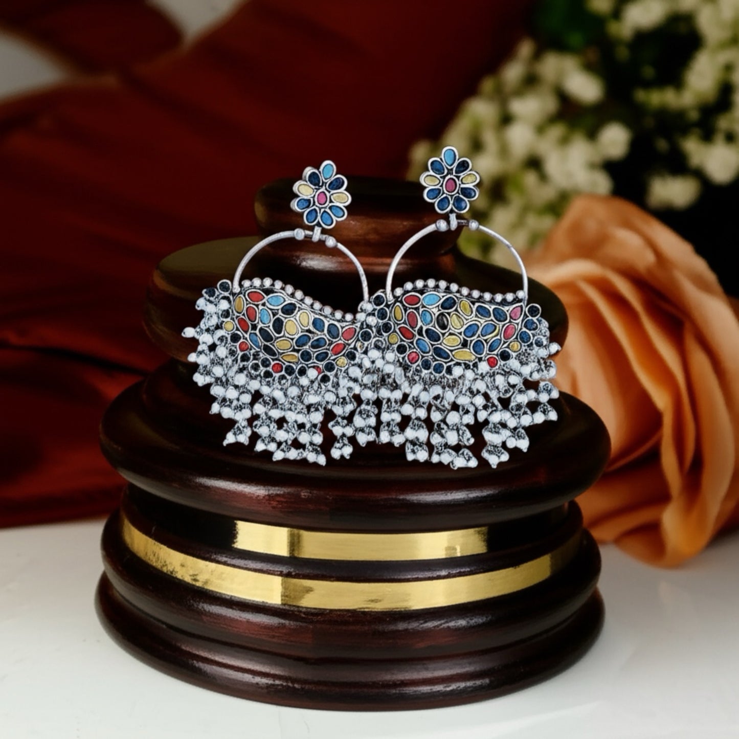 94999-ERO Pretty Precious Fashion Oxidised Silver Stylish Party Wear Earrings for Women and Girls-Multi