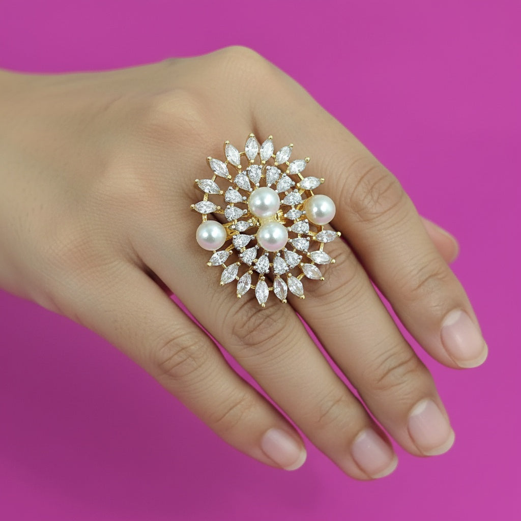 439563 Cz Adjustable Ring With Rhodium 2 Tone Plating