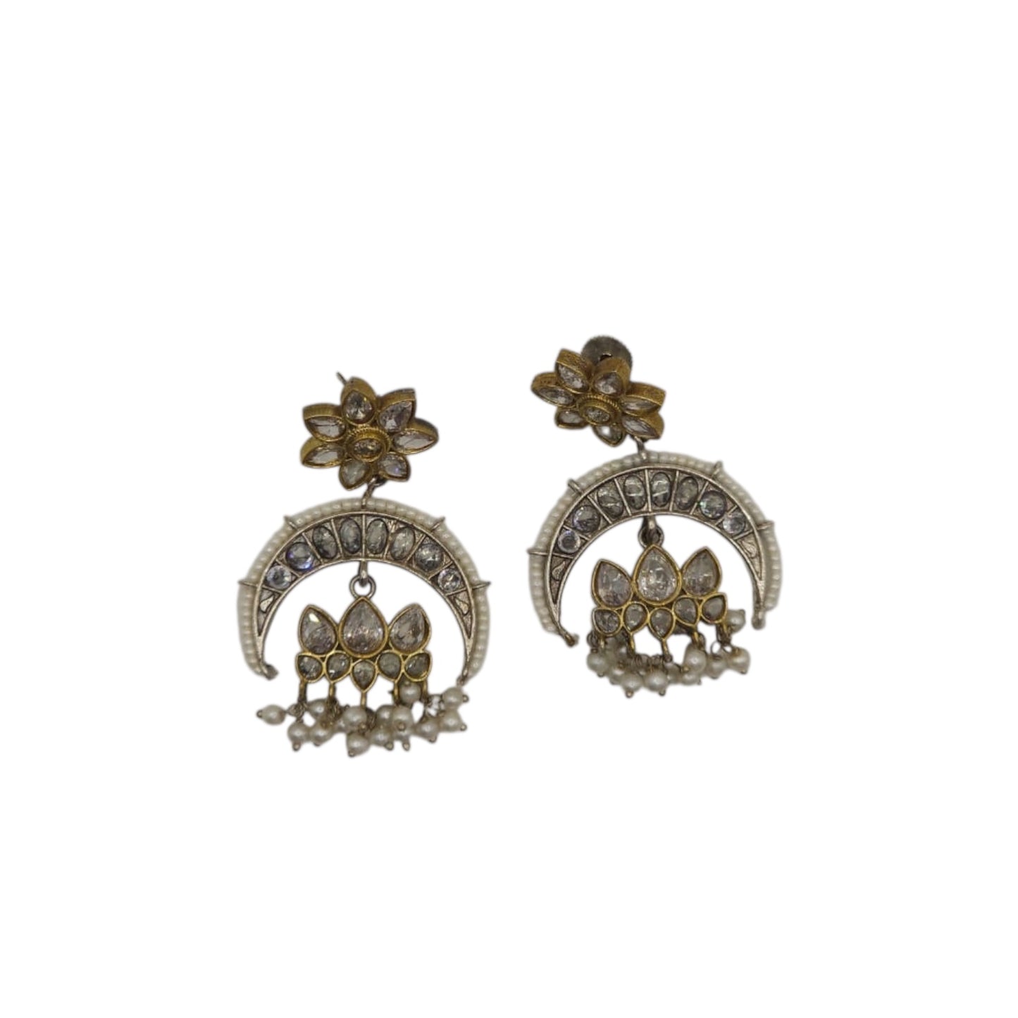 809274 Oxidised Earring With 2 Tone Plating