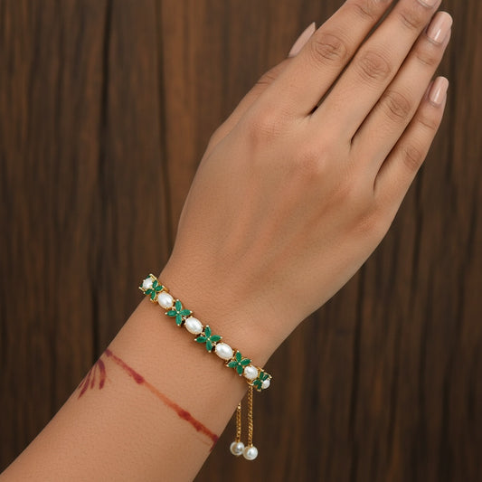 424396 Cz Classic Bracelet With Gold Plating-Green