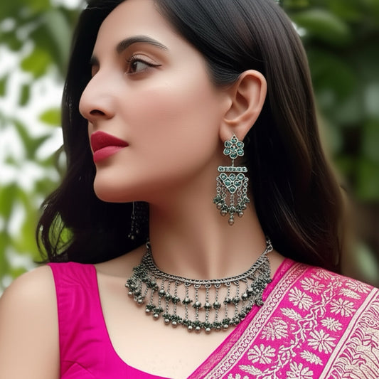 35800 Classic Necklace With Oxidised Plating-Green