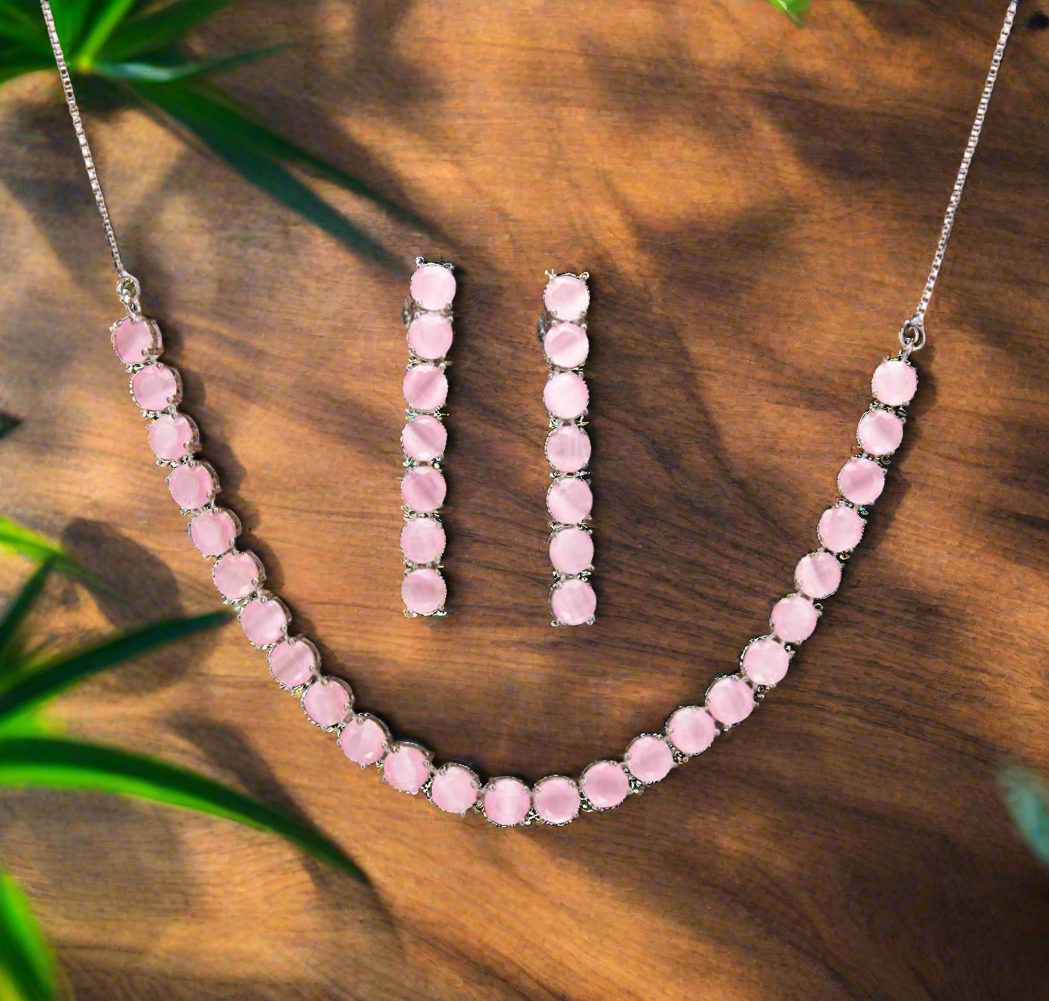 431972 Cz Delicate Necklace Pink