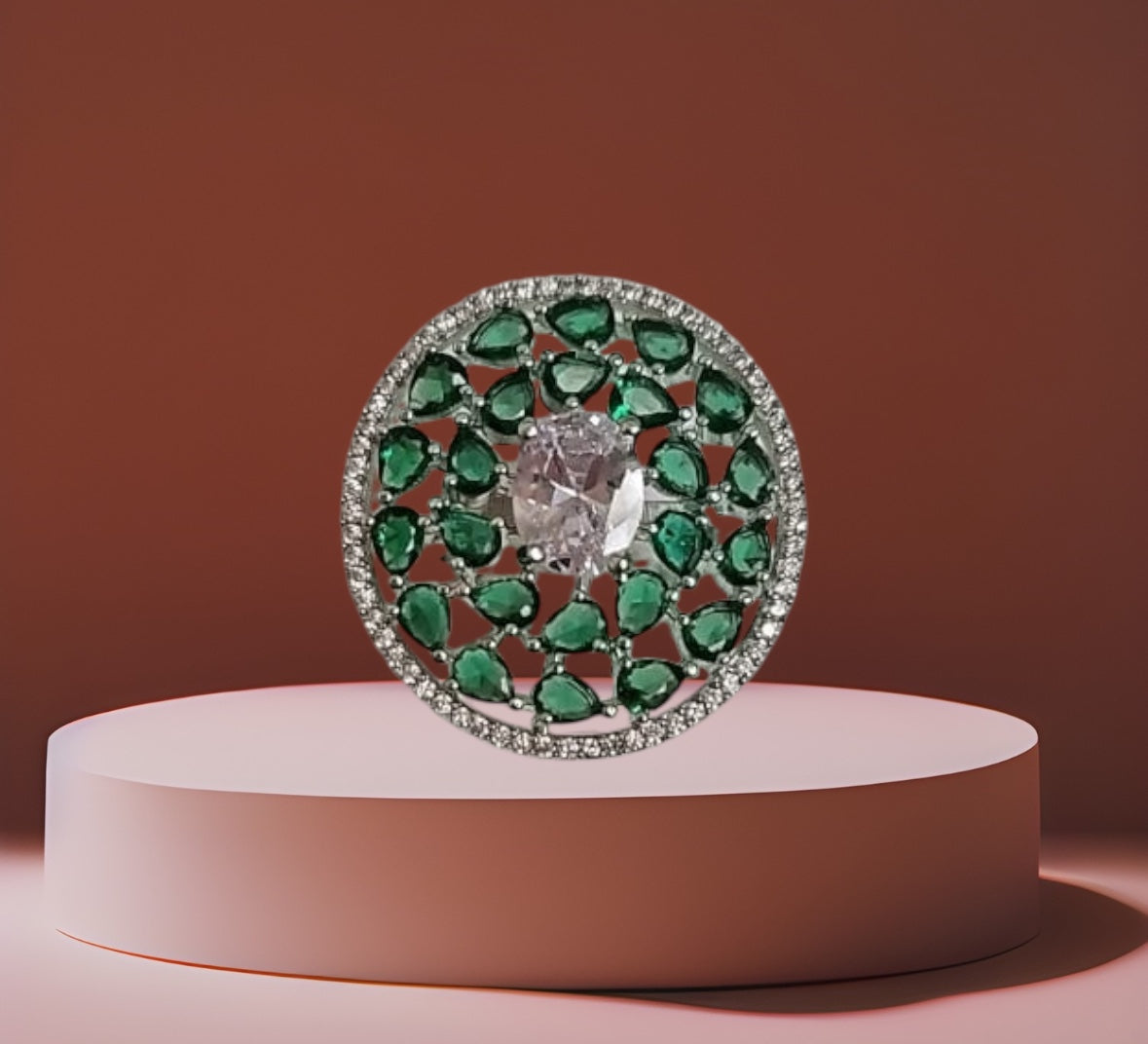 5093 Cz Adjustable Ring Green