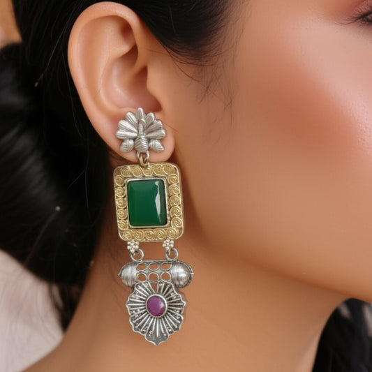 808637 Pretty Precious Fashion Oxidised Silver Stylish Party Wear Earrings for Women and Girls-Ruby Green