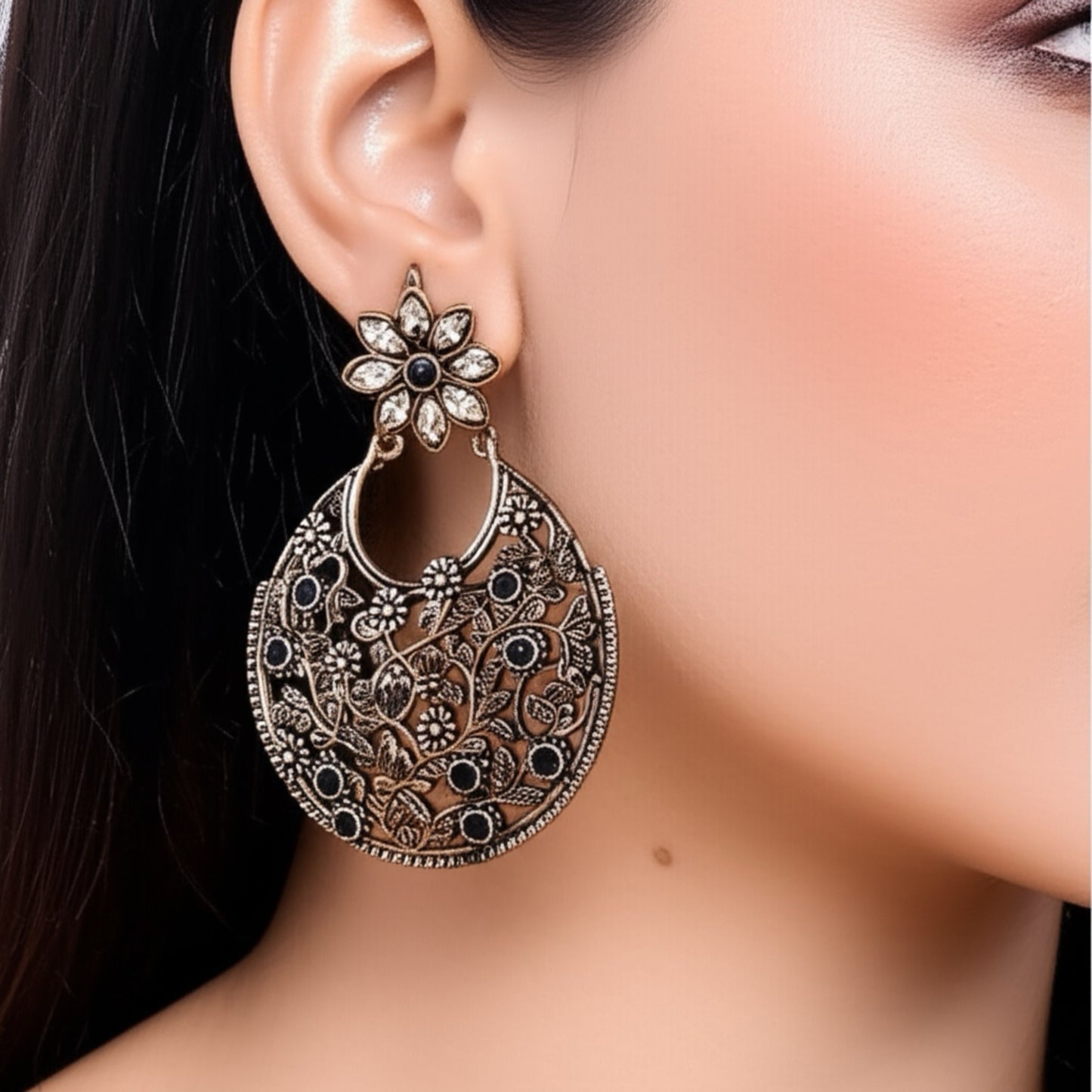 35296 Pretty Precious Fashion Oxidised Silver Stylish Party Wear Earrings for Women and Girls