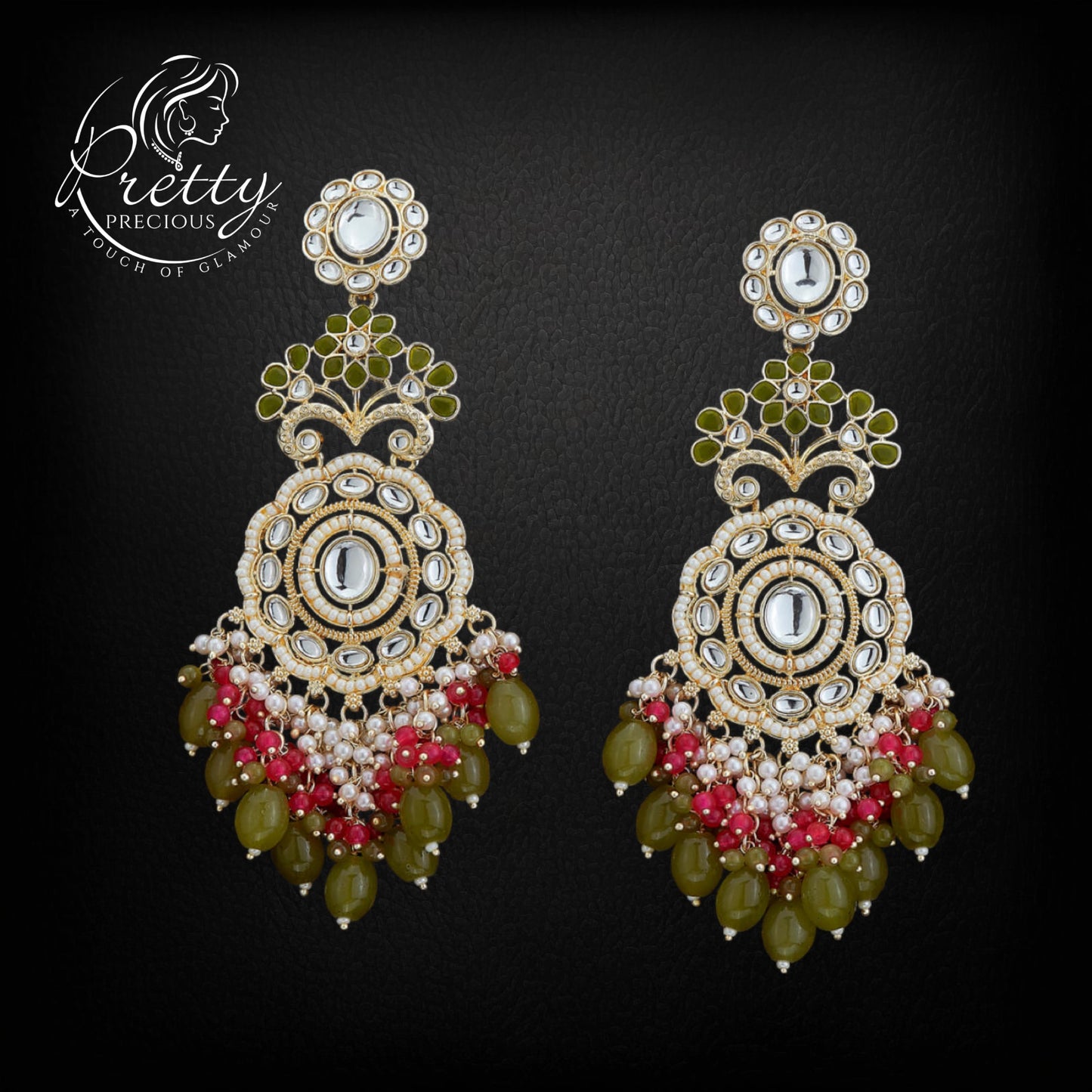 110786 Indo Western Beads Earring With Gold Plating-Mehandi