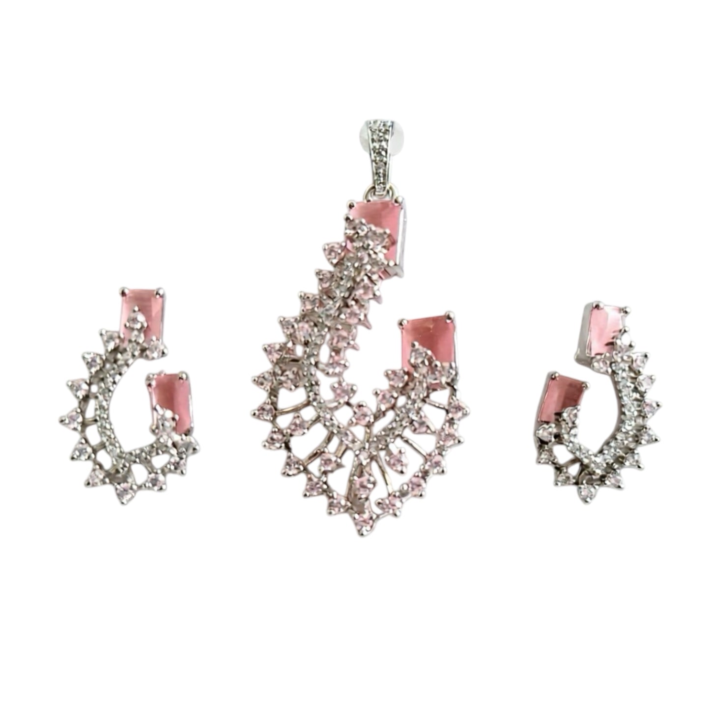 435238-American Diamond Delicate Pendant Set With Rhodium Plating-Pink