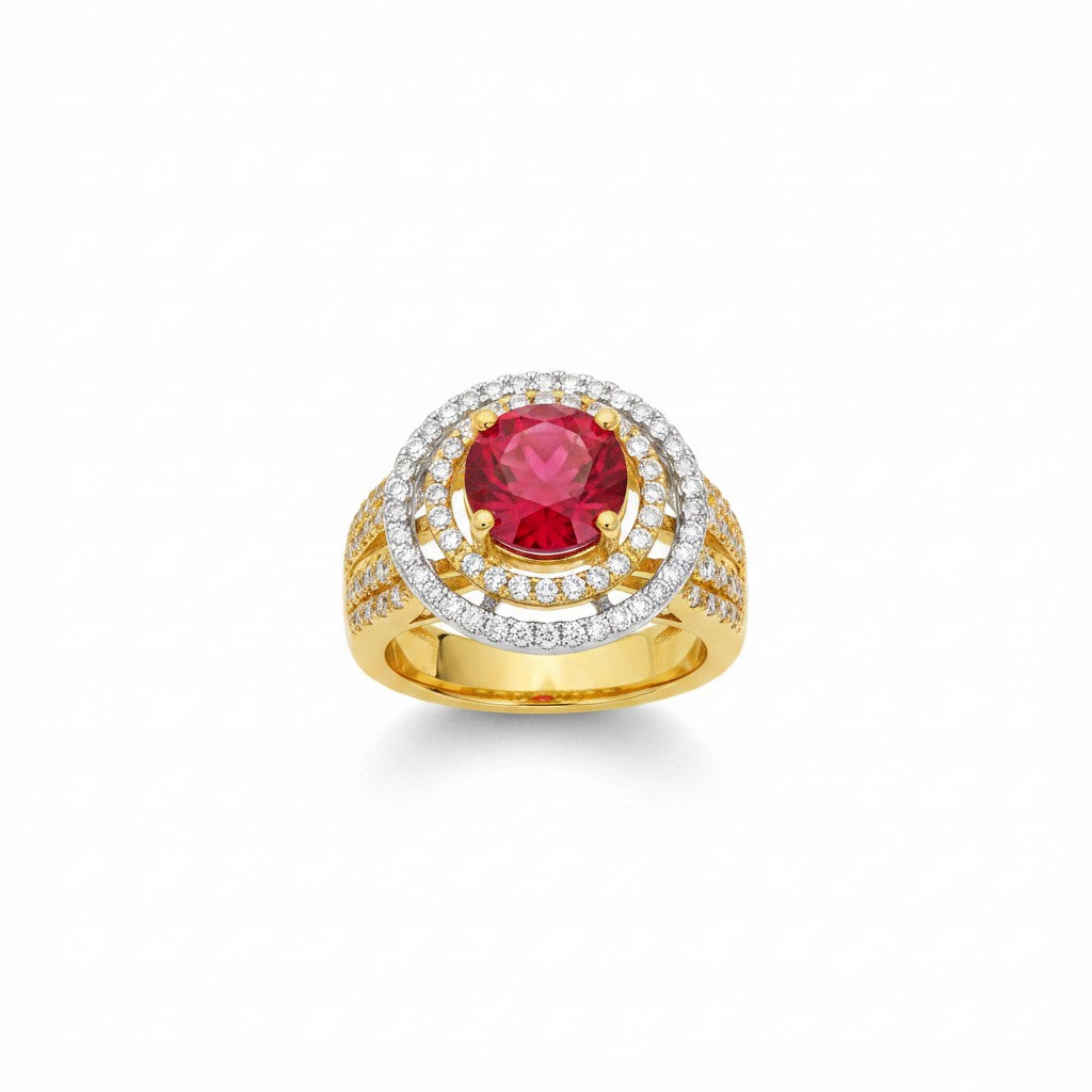 1581-Pretty Precious American Diamond Finger Ring for Women & Girls | Gold Plated AD Ring | Adjustable Elegant Party, Wedding & Daily Wear Jewellery-Ruby