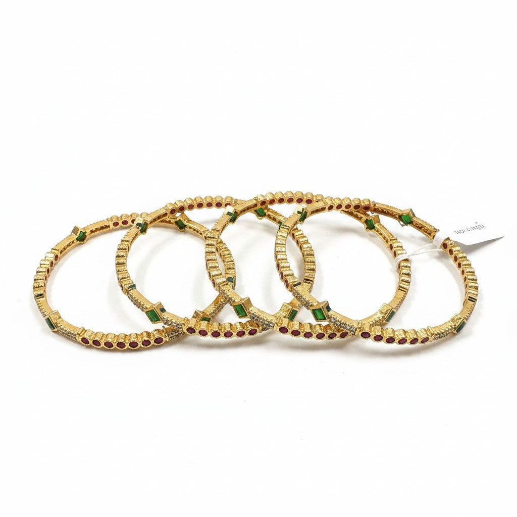 1595-Pretty Precious Gold Plated Cubic Zirconia/American Diamond Traditional Bangles/Bracelet Set of 2 for Women and Girls- Ruby Green (Size 2.8)