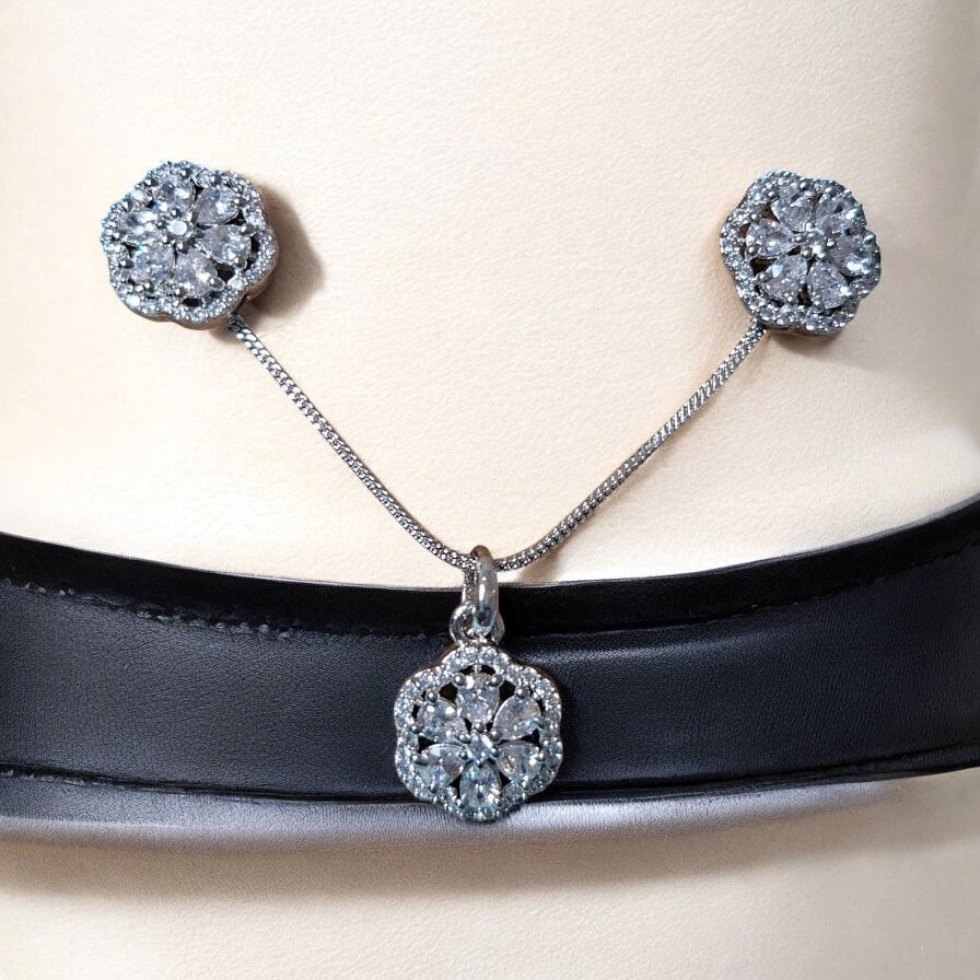 91609-PS-American Diamond Delicate Pendant Set With Rhodium Plating-Design 2