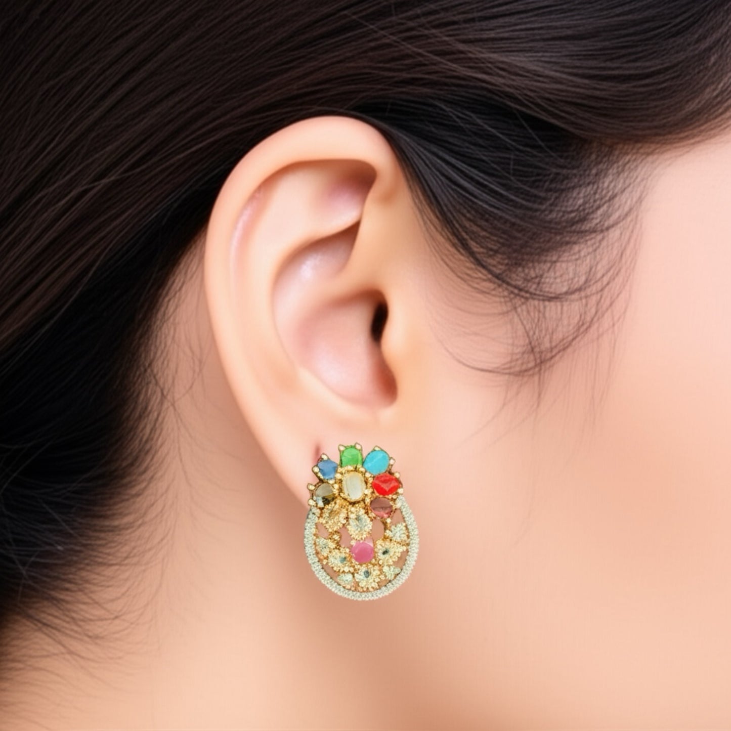 93259-ER  CZ Earring With Gold/Rhodium Plating-Design 2