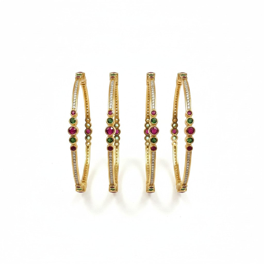 1603-Pretty Precious Gold Plated Cubic Zirconia/American Diamond Traditional Bangles/Bracelet Set of 2 for Women and Girls- White (Size 2.8)