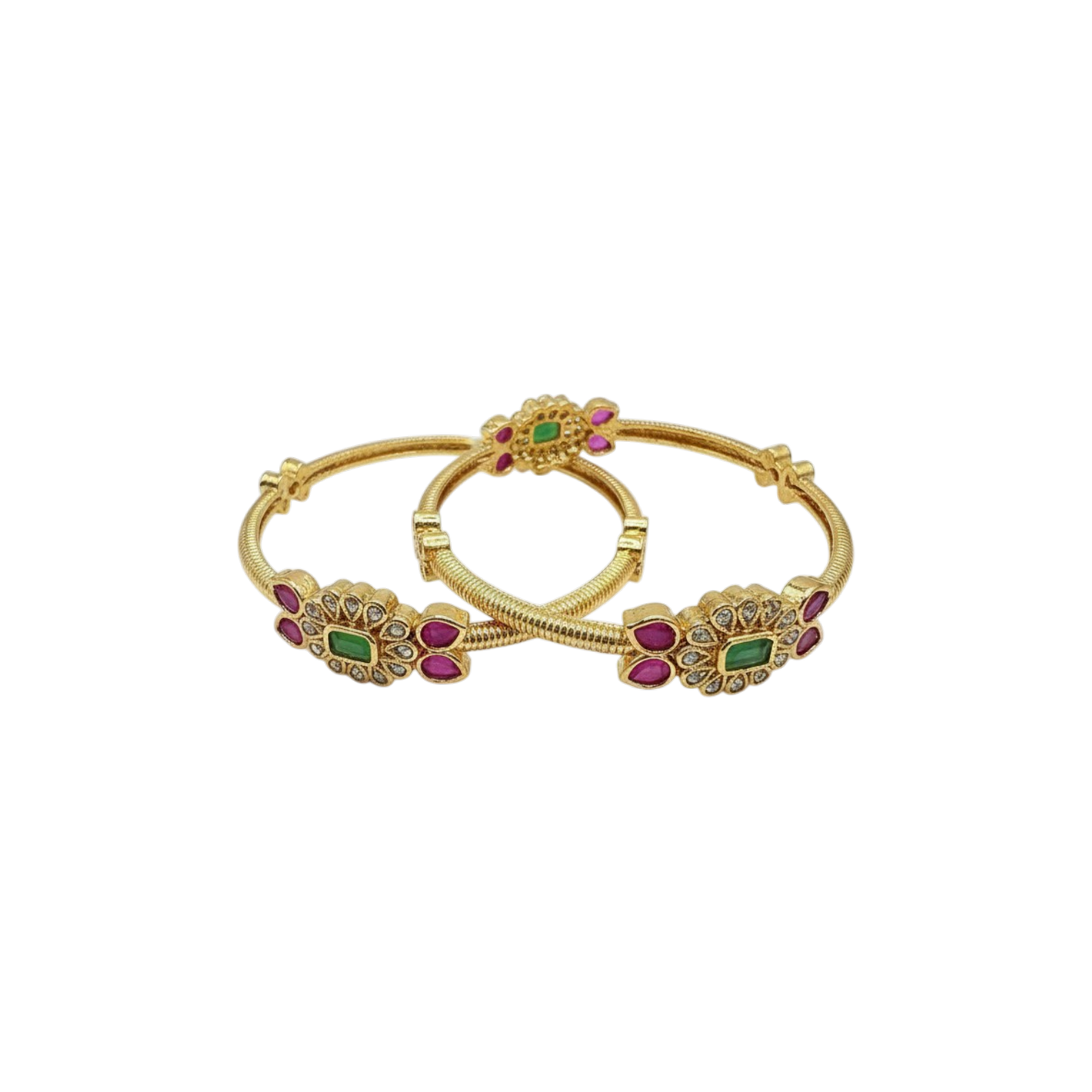 1607-Pretty Precious Gold Plated Cubic Zirconia/American Diamond Traditional Bangles/Bracelet Set of 2 for Women and Girls- Ruby Green (Size 2.6)