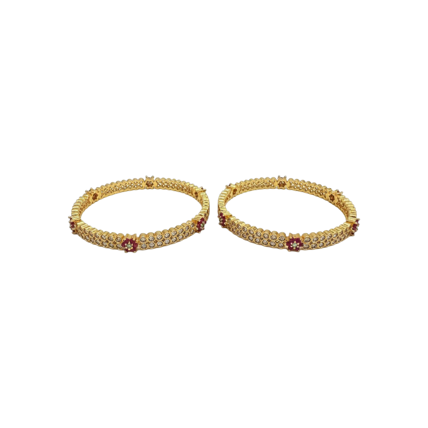 1609-Pretty Precious Gold Plated Cubic Zirconia/American Diamond Traditional Bangles/Bracelet Set of 2 for Women and Girls- Ruby Green (Size 2.4)