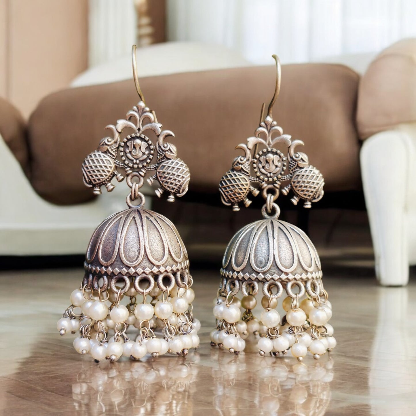 92999-ERO Pretty Precious Fashion Oxidised Silver Stylish Party Wear Earrings for Women and Girls-Jumki