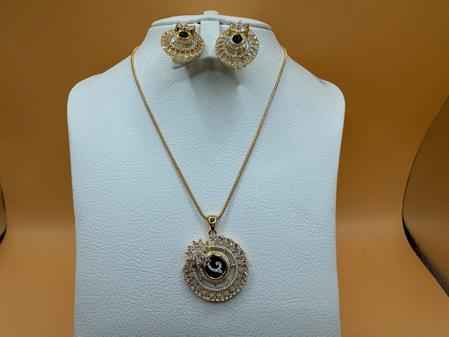 1060-American Diamond Delicate Pendant Set -Green