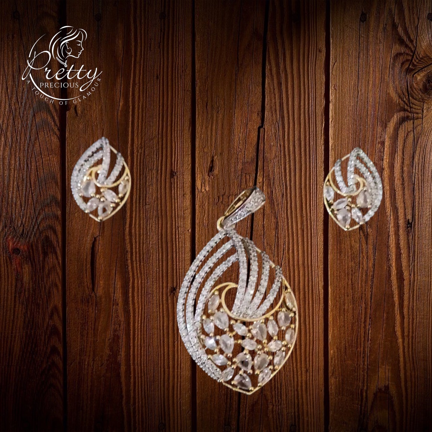 421945 Cz Classic Pendant Set With 2 Tone Plating