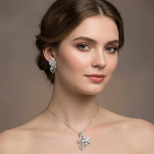 24336-American Diamond Delicate Pendant Set With Rhodium Plating