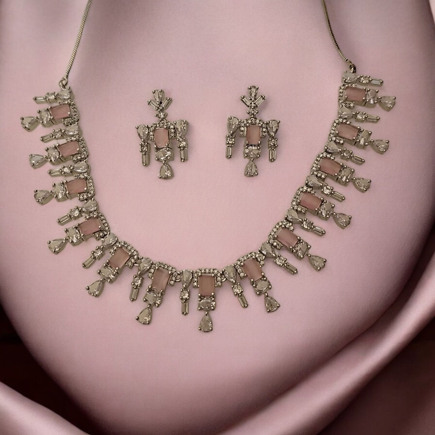 96209-NS Cz Delicate Necklace-Pink