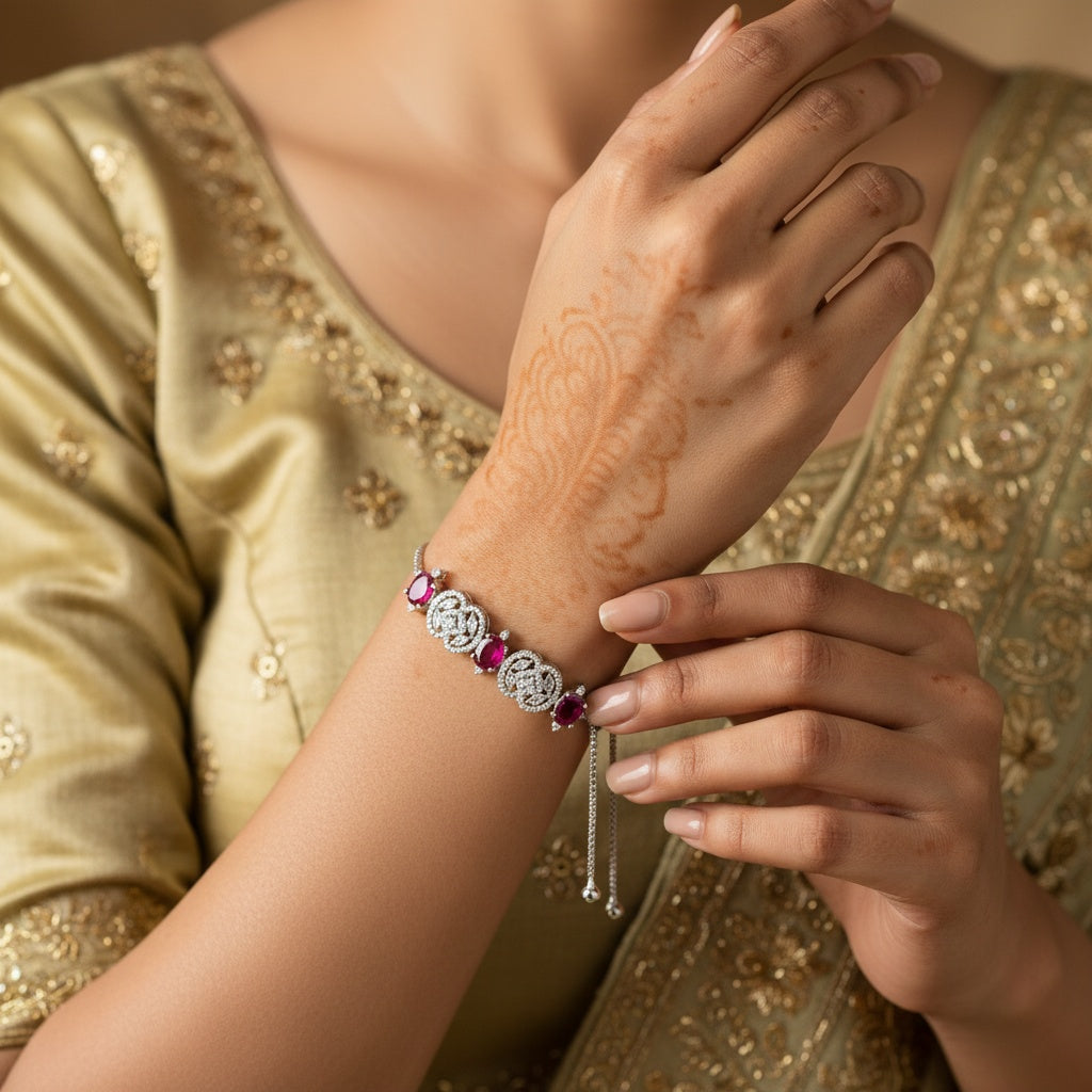 438718 Cubic Zirconia Classic Bracelet With Rhodium Plating-Rani