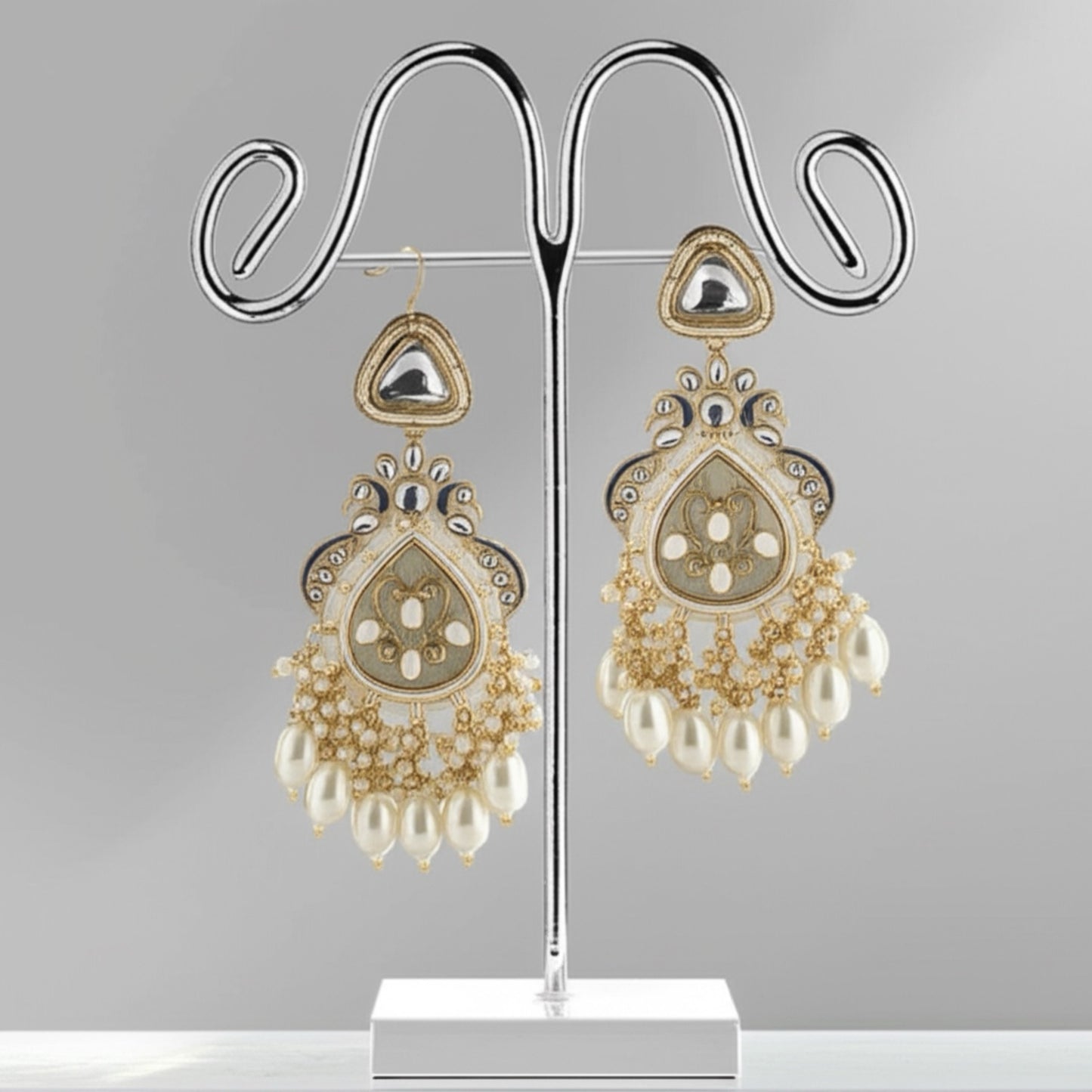 111329-Indo Western (Kundan) Earring-Pearl