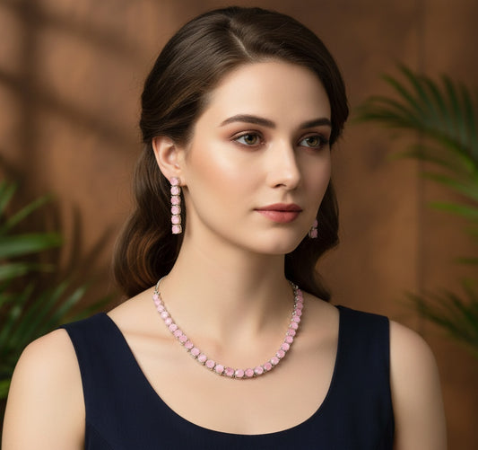431972 Cz Delicate Necklace Pink
