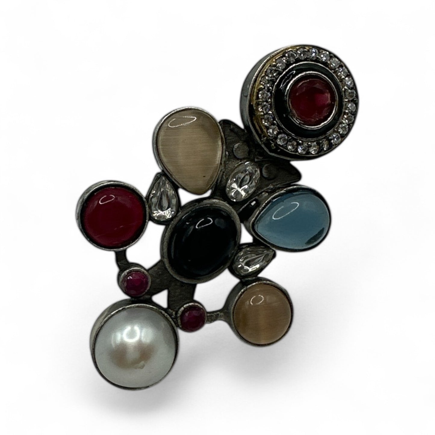 808226 Oxidised Adjustable Ring With 2 Tone Plating