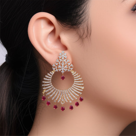 425093 Cubic Zirconia Chand Earring With 2 Tone Plating