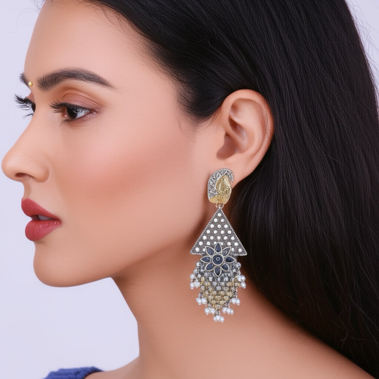 803600 Oxidised Peacock Earring With 2 Tone Plating-Black