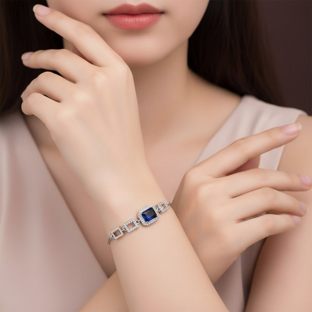 430603 Cubic Zirconia Classic Bracelet With Rhodium Plating-Blue