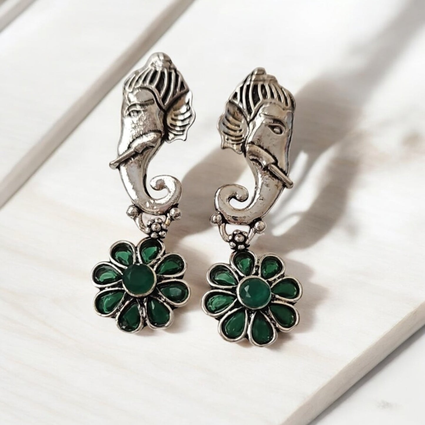 807448 Pretty Precious Fashion Oxidised Silver Stylish Party Wear Earrings for Women and Girls-Green