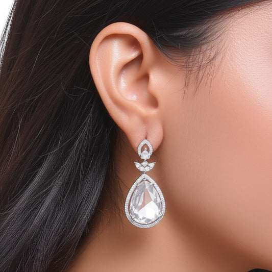 431856 CZ Earring With Rhodium Plating-White