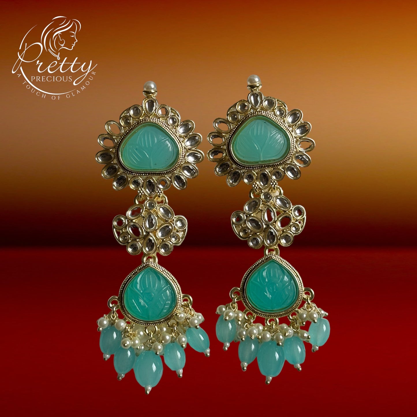109144 Indo Western Stone Earring With Gold Plating Aqua