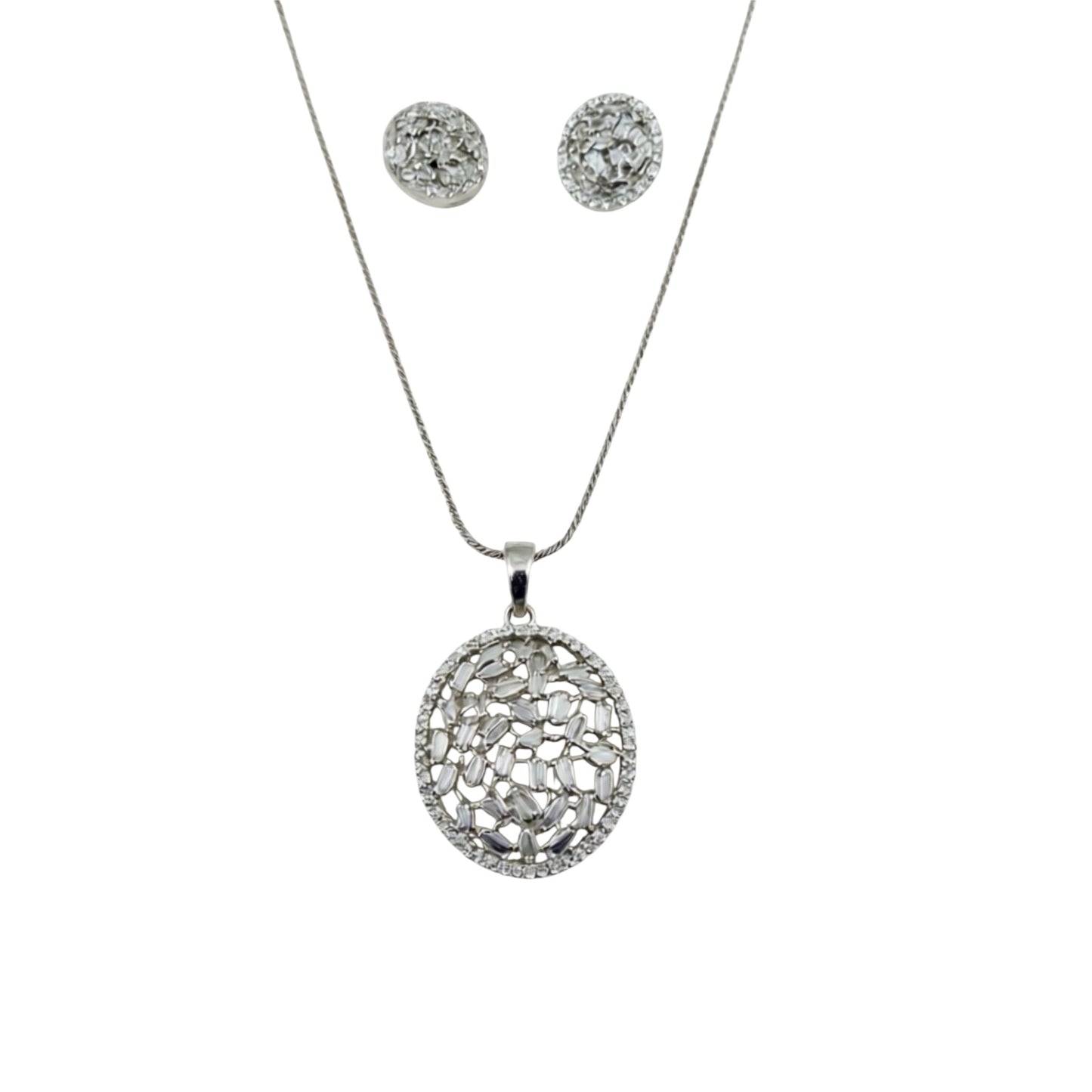 91909-PS-American Diamond Delicate Pendant Set With Gold Plating-Design 2