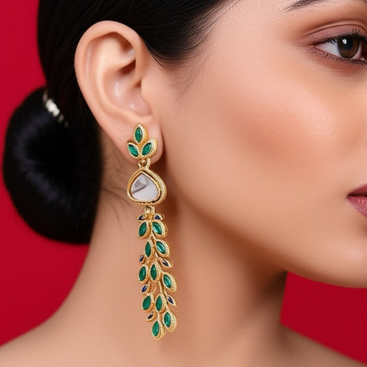 111661-Indo Western (Kundan) Earring-Green