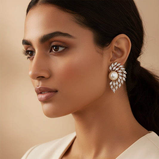 439494 Cubic Zirconia Moti Earring With Rhodium 2 Tone Plating