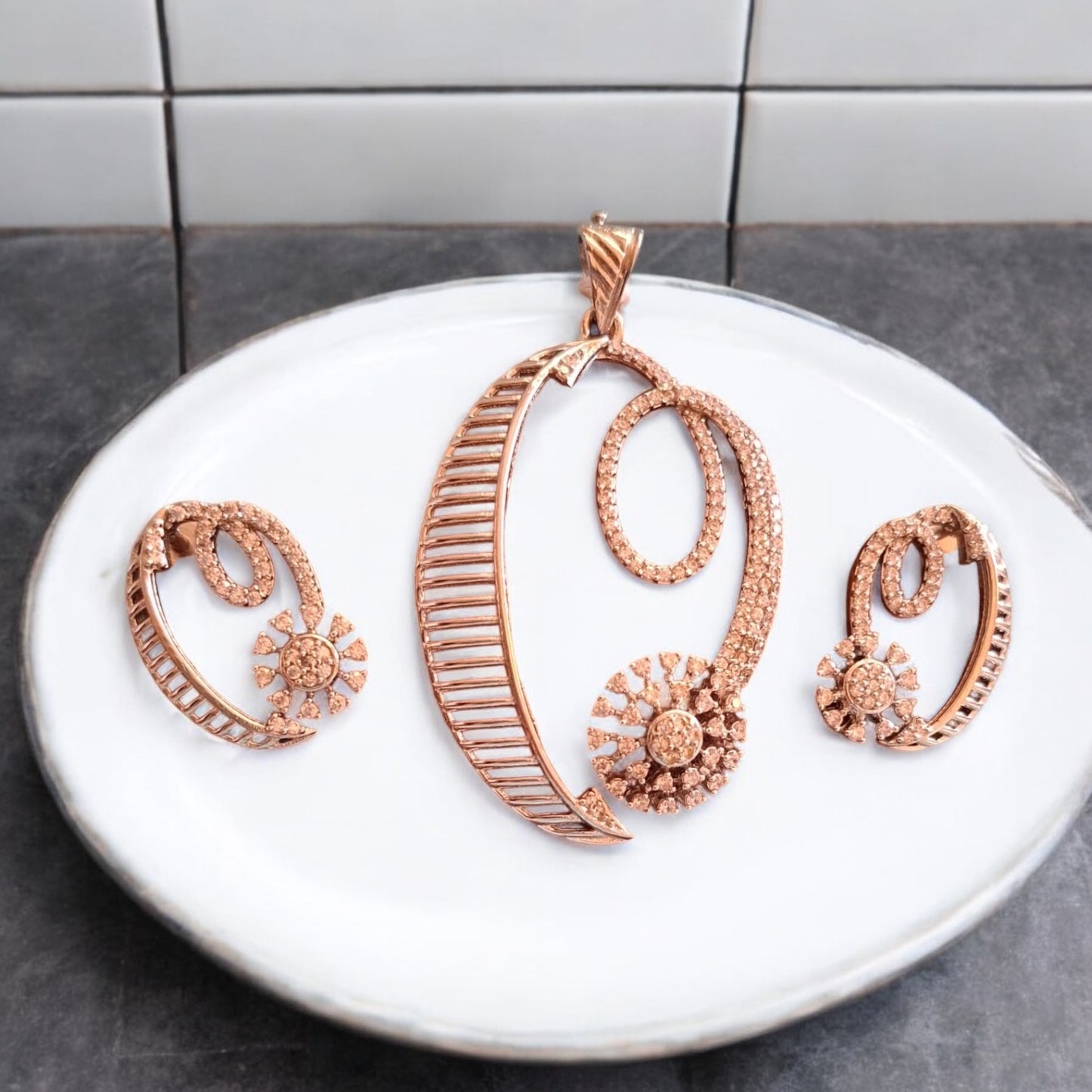 436765-American Diamond Delicate Pendant Set With Rhodium Plating