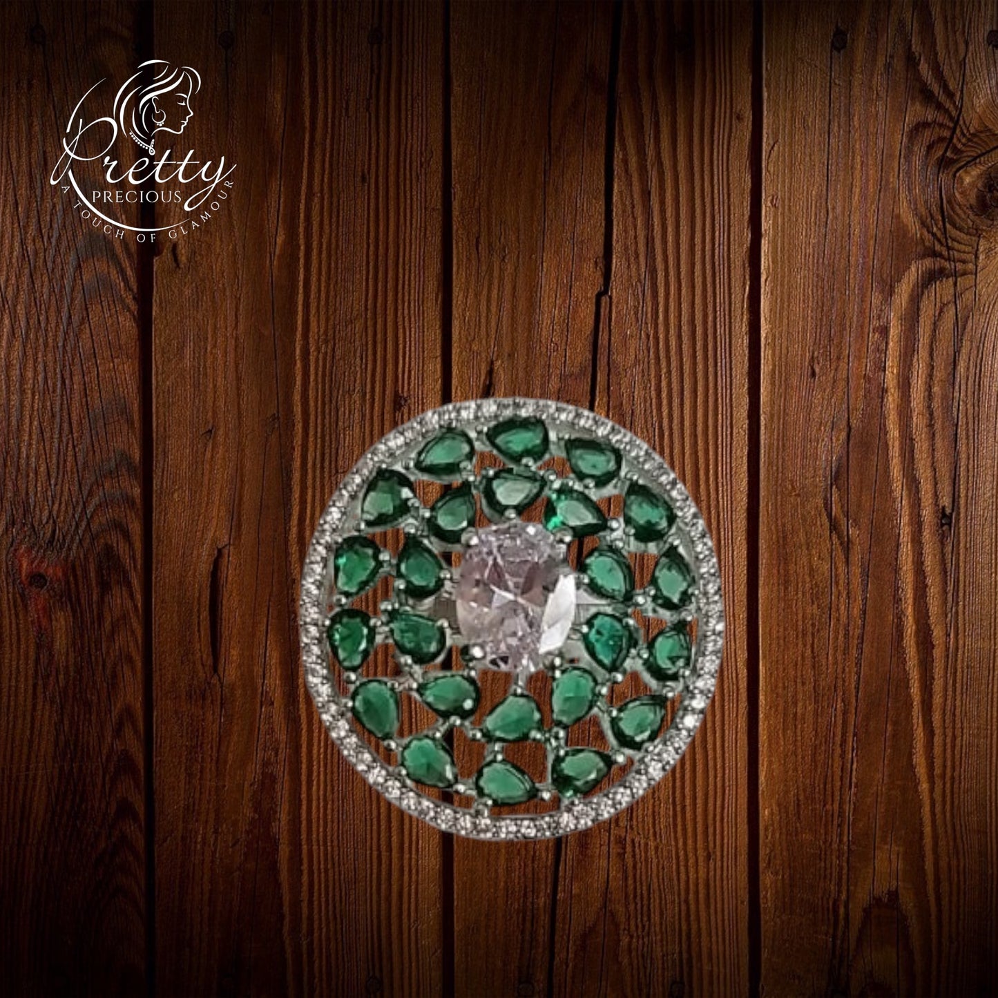 5093 Cz Adjustable Ring Green